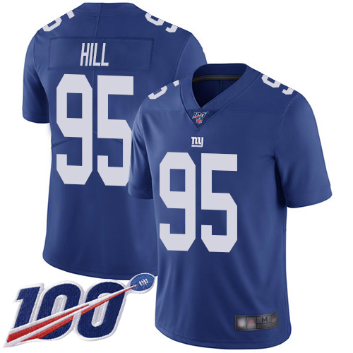 Men New York Giants #95 B.J. Hill Royal Blue Team Color Vapor Untouchable Limited Player 100th Season Football NFL Jersey